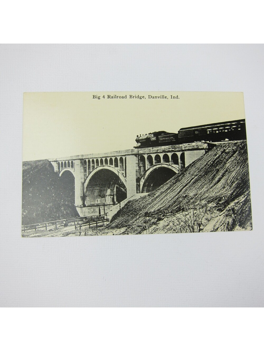 Train Postcard Danville Indiana Big 4 Railroad Bridge Photo Antique Litho Print